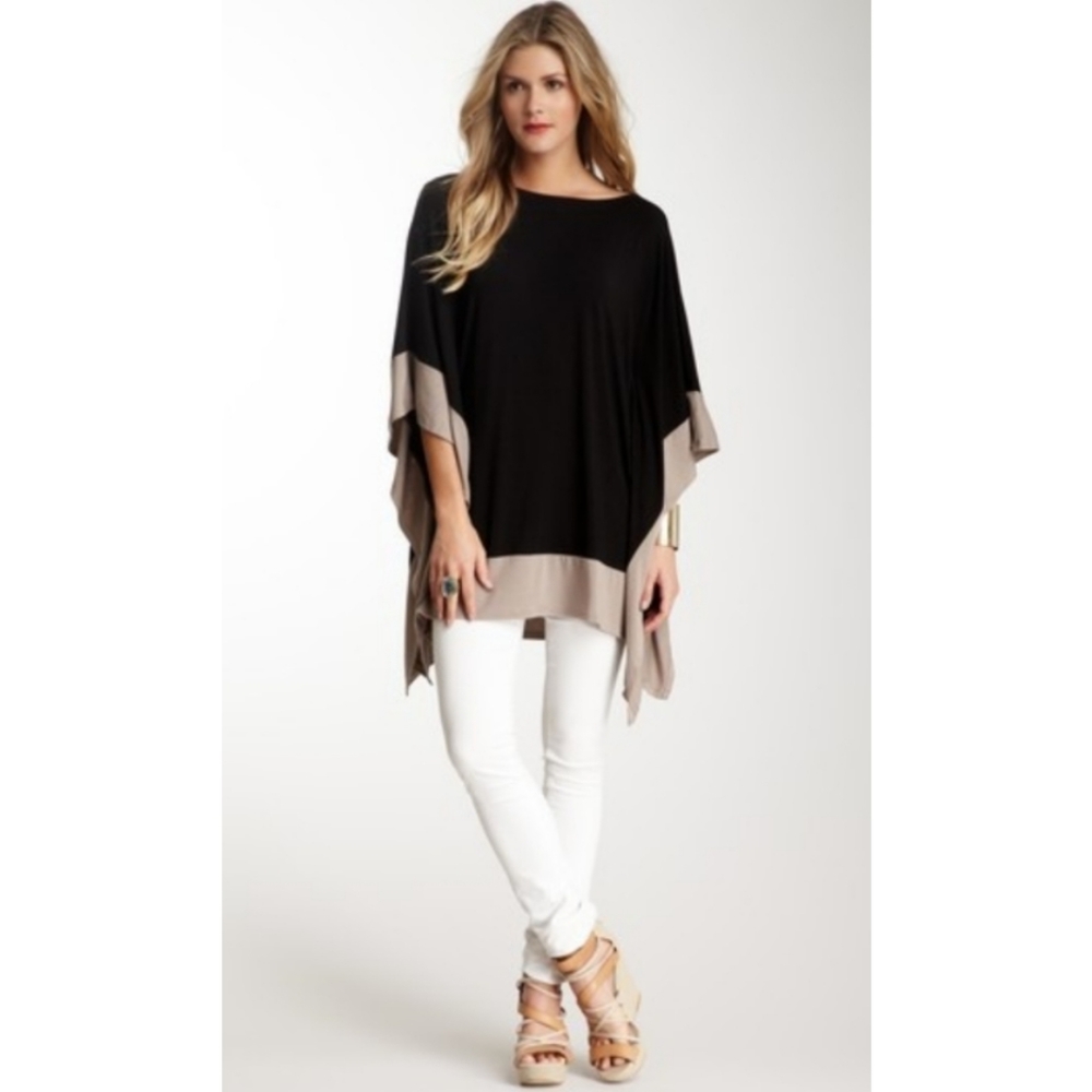 Michael Stars Caftan Top Oversized Top Black Taupe Batwing XS